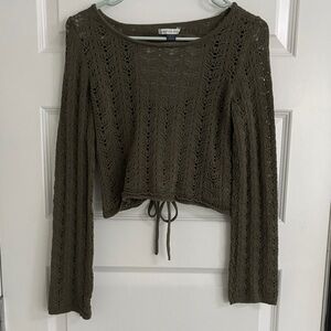Boho Cottagecore Whimsical American Eagle open back Khaki Lace Knit Sweater